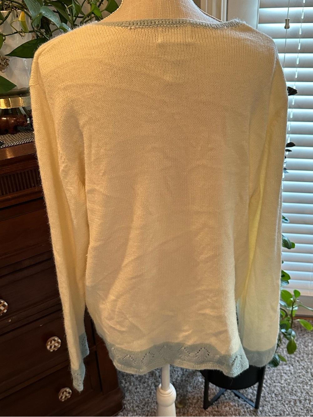 Koret Cream and Light Blue Embroidered Pearl-Button Cardigan - Picture 5 of 9